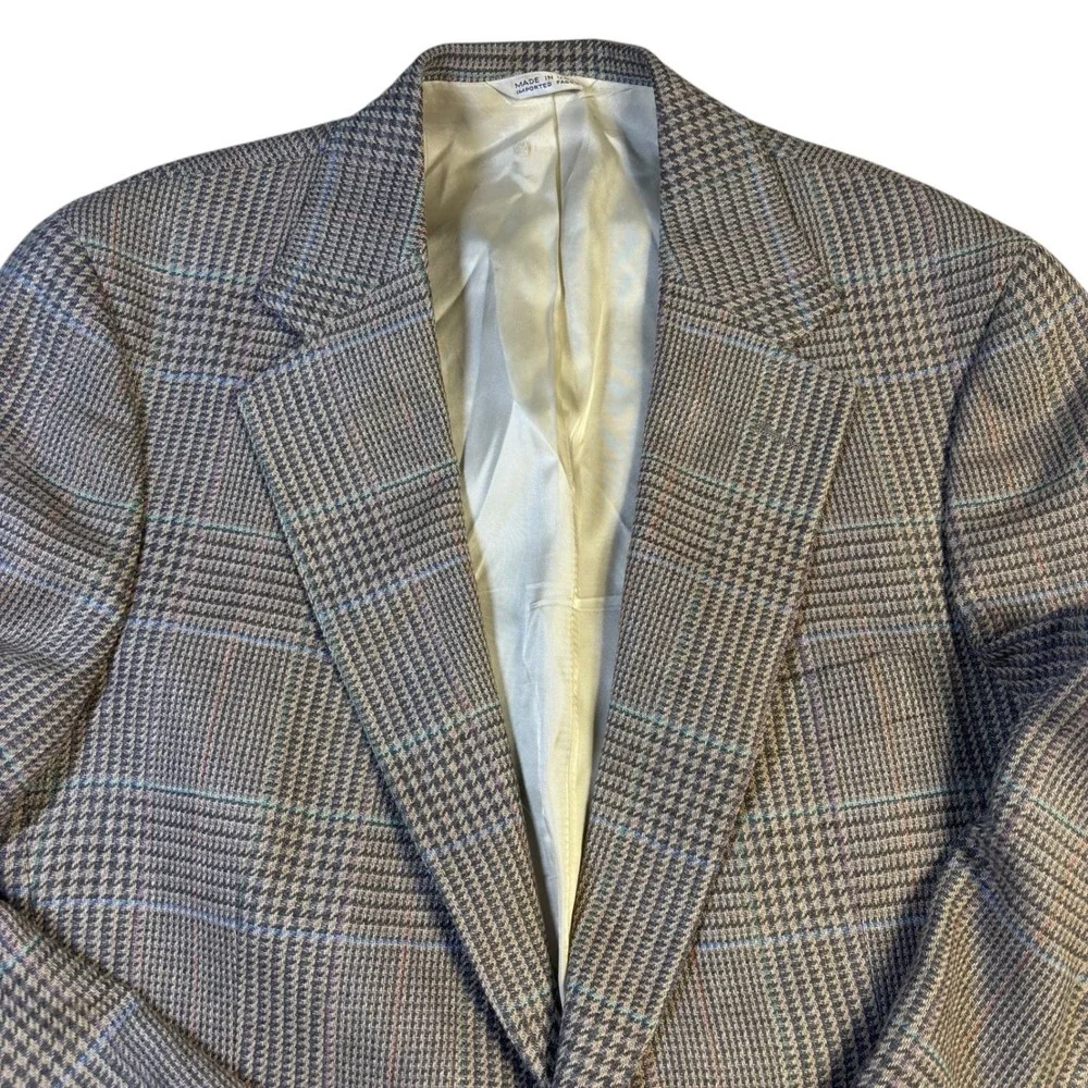 Polo University Club Ralph Lauren Glen Plaid Wool Blazer Grey Blue 2-Button Mens